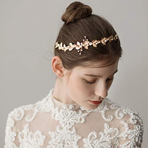 Unicra Leaf Bride Wedding Hair Vine Gold Bridal Headband Pearl Crystal Hair Piece for Women and Girls Unicra Leaf Bride Wedding Hair Vine Gold Bridal Headband Pearl Crystal Hair Piece for Women and Girls