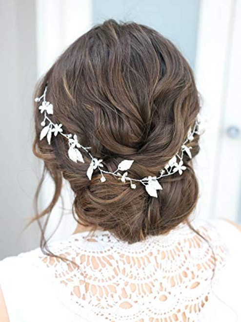 Unicra Bride Flower Wedding Hair Vine Leaf Pearl Bridal Hair Piece Crystal Rhinestone Headband for Women and Girls -15-7 Inches- -Silver- Unicra Bride Flower Wedding Hair Vine Leaf Pearl Bridal Hair Piece Crystal Rhinestone Headband for Women and Girls -15-7 Inches- -Silver-
