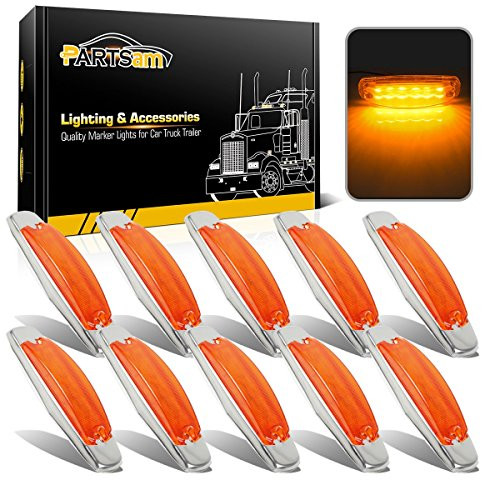 Partsam Peterbilt-style 6-1/5inch 12 Amber Diodes Led Marker Clearance Lamps Lights Truck Trailer Side Marker Lights Sealed Cab Panel Lights Surface Mount (Pack of 10)