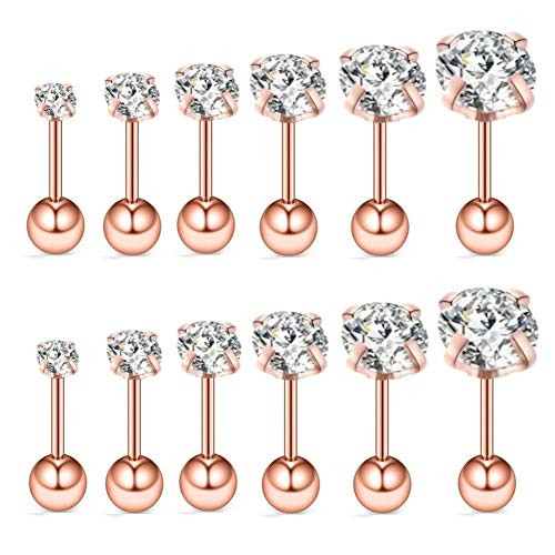 18g Ear Cartilage Helix Surgical Stainless Steel Cubic Zirconia Studs Cartilage Earrings Huggie Screw Backs Ear Tragus Auricle Piercing Jewelry Set 3m