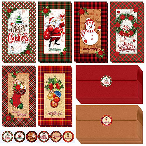48 Sets 6 Festive Buffalo Plaid Designs Merry Christmas Money Cash Gift Cards Holders Christmas Money Card Cash Card Holder Money Wallet Holiday Cards