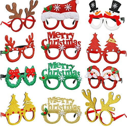 Frienda Christmas Glasses Frame Christmas Tree Glasses Christmas Decoration Costume Eyeglasses Creative Funny Eyewear for Xmas Holiday Favors  Assorte