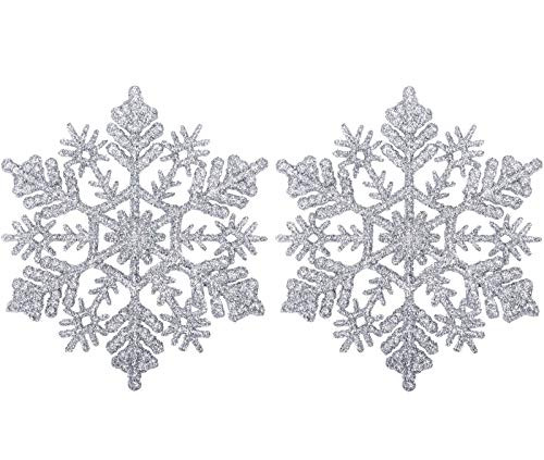 AMS 4-3-30ct Plastic Christmas Sparkling Glitter Snowflake Ornaments Christmas Tree Decorations-10cm  Silver-