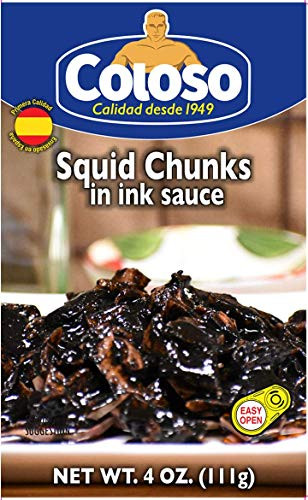 Coloso Squid Chunks in Ink Sauce - Calamares en Trozos en su Tinta - 4 Oz- - 111 grams - EZ open can -Pack of 1-