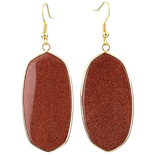 SUNYIK Womens Gold Sand Stone Oval Dangle Earrings Gold Plated