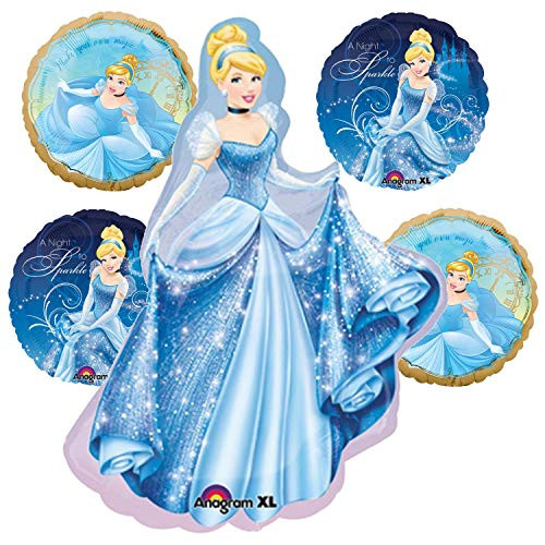 Cinderella Princess Party Balloon Decorations - 5 Pack Set Of Disney Cinderella Happy Birthday Balloons For A Cinderella Backdrop Decoration