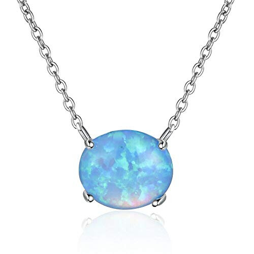 CiNily Blue Opal Pendant Necklace 18K Wihte Gold Plated Women Jewelry Pendant Necklace