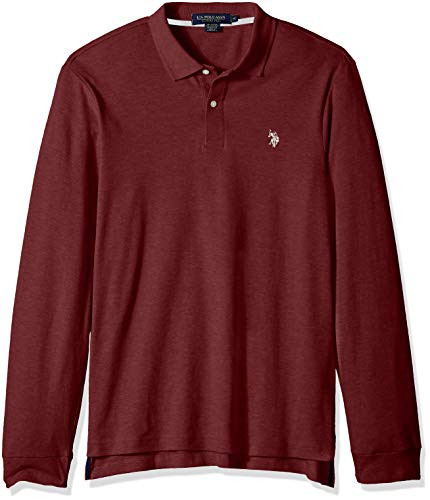U-S- Polo Assn- Mens Long Sleeve Interlock Polo Shirt  Burgundy Heather  XL