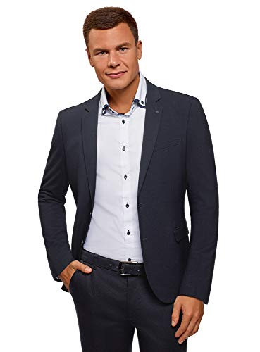 oodji Ultra Mens Basic Slim-Fit Blazer  Blue  US 46 - EU 56 - XL