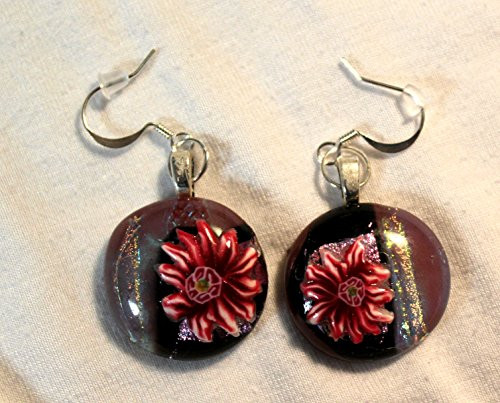 Dichroic glass and polymer clay canework earrings on silver plate wires