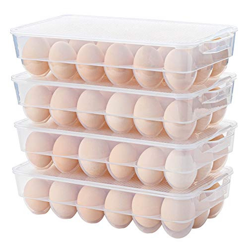Clear Plastic Egg Holder With Lid and Handles  4-Pack Stackable Egg Storage Bins for Refrigerator  BPA-Free Plastic Egg Box
