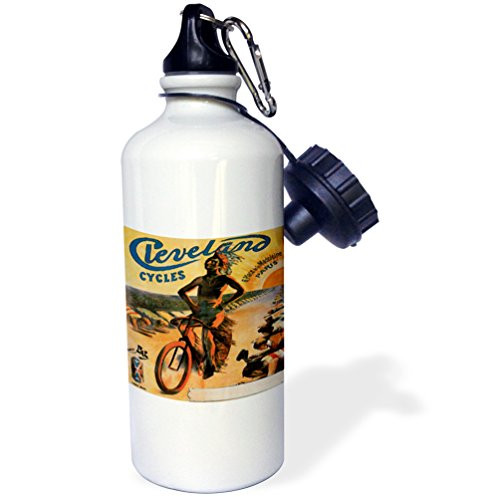 3dRose Cleveland Cycles With Indian riding a Bicycles Paris France Advertising Poster Sports Water Bottle  21 oz  White