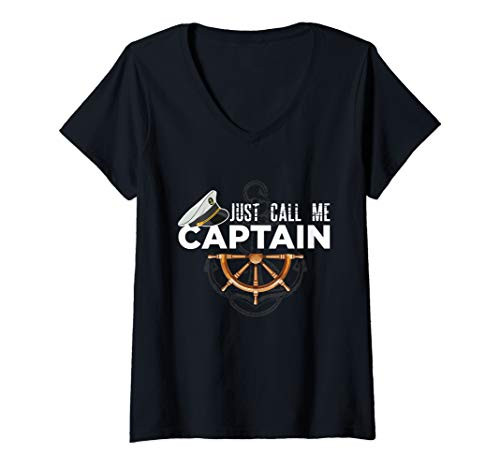 Womens Just Call Me Captain - Boating Sailor - Anchor Boat Sailing V-Neck T-Shirt