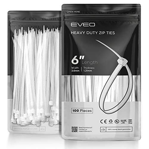 EVEO Small Zip Ties - 6 Inch White Zip Ties - Cable Ties Straps and Zipties - Plastic Ties Wire Ties Wraps for Cables