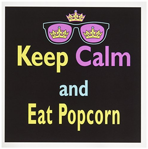 3dRose CMYK Keep Calm Parody Hipster Crown and Sunglasses Keep Calm and Eat Popcorn Greeting Cards  Set of 12 -gc-116648-2-