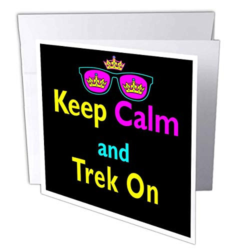3dRose CMYK Crown and Sunglasses  Keep Calm and Trek on - Greeting Cards  6 x 6  Set of 6 -gc-116848-1-