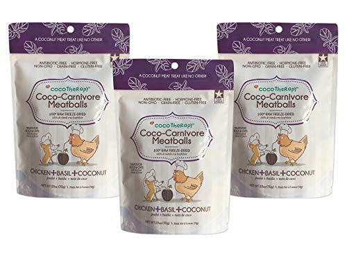 CocoTherapy 3 Pack of Chicken - Basil - Coconut Coco-Canivore Meatballs Dog Treats  2-5 Ounces Each  Made in The USA