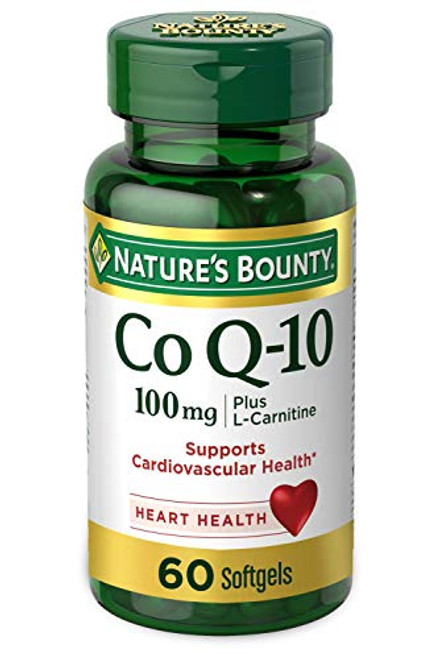 CoQ10 by Natures Bounty  Dietary Supplement  Supports Heart Health  100mg Plus L-Carnitine  60 Softgels