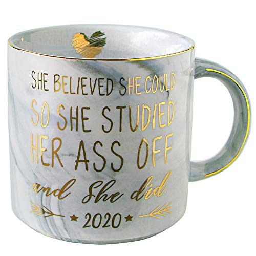 Vilight 2020 Graduation and Congratulations Gifts for Her - Presents for Graduated Women - She Believed she could So She Did - Grey Marble Ceramic Cof