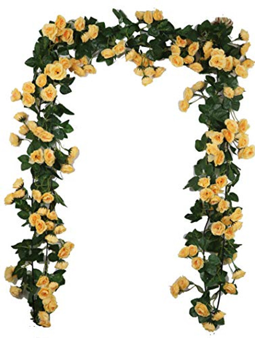 Lannu 2 Pack Artificial Rose Vine Flowers Fake Garland Ivy Flowers Silk Hanging Garland Plants Home Wedding Party Decorations, (Champagne)