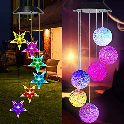 Mosteck Wind Chimes Outdoor Solar  Crystal Ball Wind Chimes and Stars Wind Chimes Color Changing Lights Mobile Wind Chime