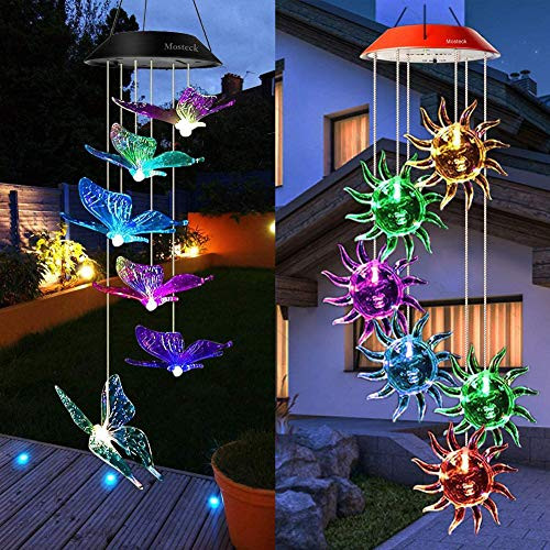 Mosteck Wind Chimes Outdoor Solar  Butterfly Wind Chimes and Sunflower Wind Chimes Color Changing Lights Mobile Wind Chime