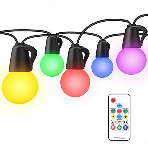 Outdoor String Lights 48ft RGB Patio Lights Color Changing with Remote Control Dimmable  25pcs G12 Globe Bulb String Lights Hanging Indoor Outdoor for