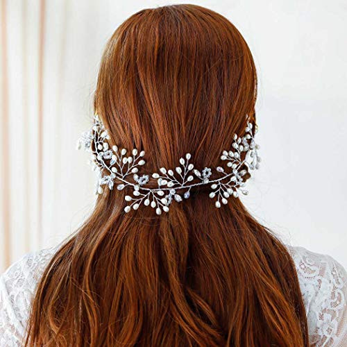 Jovono Bride Wedding Hair Vine Bridal Pearl Headband Headpieces Beaded Crystal Hair Accessory for Women and Girls -Silver- Jovono Bride Wedding Hair Vine Bridal Pearl Headband Headpieces Beaded Crystal Hair Accessory for Women and Girls -Silver-