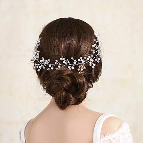 Jovono Bride Wedding Hair Vine Bridal Pearl Headband Headpieces Beaded Rhinestone Hair Accessory for Women and Girls -Silver- Jovono Bride Wedding Hair Vine Bridal Pearl Headband Headpieces Beaded Rhinestone Hair Accessory for Women and Girls -Silver-