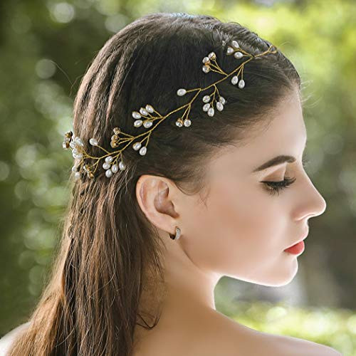 Jovono Bride Wedding Hair Vine Bridal Pearl Headband Headpieces Beaded Crystal Hair Accessories for Women and Girls -Gold- Jovono Bride Wedding Hair Vine Bridal Pearl Headband Headpieces Beaded Crystal Hair Accessories for Women and Girls -Gold-