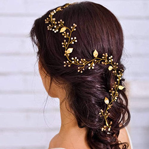 Jovono Bride Wedding Hair Vine Bridal Rhinestone Headpieces Beaded Leaf Hair Accessories for Women and Girls -Gold- Jovono Bride Wedding Hair Vine Bridal Rhinestone Headpieces Beaded Leaf Hair Accessories for Women and Girls -Gold-