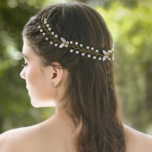 Jovono Bride Wedding Headband Hair Vine Bridal Pearl Headpiece Beaded Crystal Hair Accessory for Women and Girls -Gold- Jovono Bride Wedding Headband Hair Vine Bridal Pearl Headpiece Beaded Crystal Hair Accessory for Women and Girls -Gold-