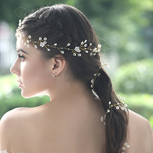 Jovono Bridal Wedding Hair Vine Bride Flower Headpiece Rhinestone Pearl Hair Accessories for Women and Girls -Gold- Jovono Bridal Wedding Hair Vine Bride Flower Headpiece Rhinestone Pearl Hair Accessories for Women and Girls -Gold-