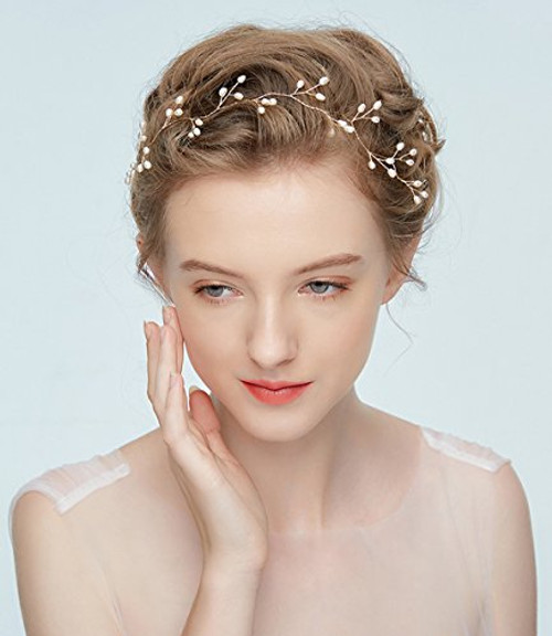 Jovono Bride Wedding Hair Vine Pearl Headpiece Bridal Bead Headband Hair Accessories for Women and Girls -Gold- Jovono Bride Wedding Hair Vine Pearl Headpiece Bridal Bead Headband Hair Accessories for Women and Girls -Gold-