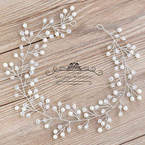 Jovono Bride Wedding Hair Vine Beaded Rhinestone Hair Accessory Bridal Pearl Headpiece for Women and Girls -Silver- Jovono Bride Wedding Hair Vine Beaded Rhinestone Hair Accessory Bridal Pearl Headpiece for Women and Girls -Silver-