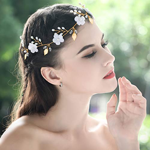 Jovono Wedding Headband Bridal Hair Vines Headpiece for Women and Girls -Gold-