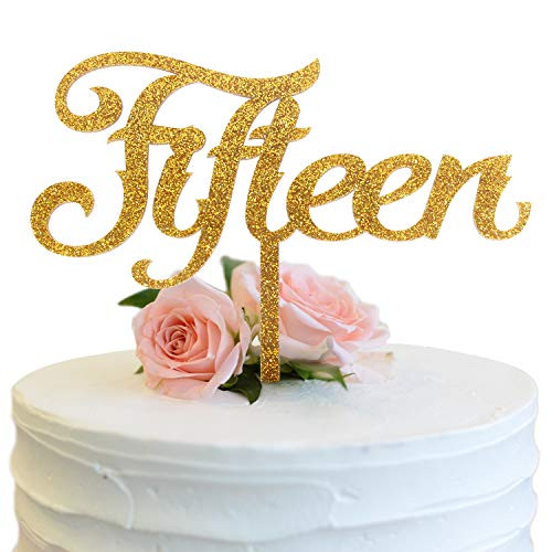 Fifteen Happy 15th Birthday Cake Topper Gold Giltter Acrylic 15 Years Old Party Decoration Supplies