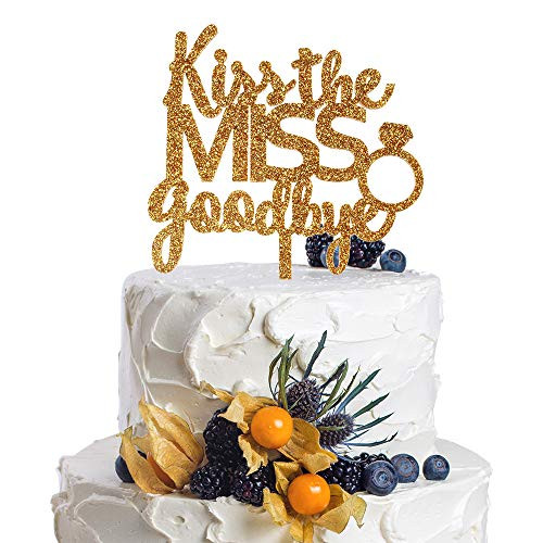 Kiss The Miss Goodbye With Ring Gold Acrylic Cake Topper Bachelorette Bridal Shower Party Decoration