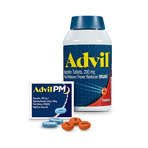 Advil 200 Mg Ibuprofen  Pain Reliever and Fever Reducer - 300 Caplets - Advil PM 25 Mg Diphenhydramine  Sleep Aid and Nighttime Pain Reliever - 2 ct