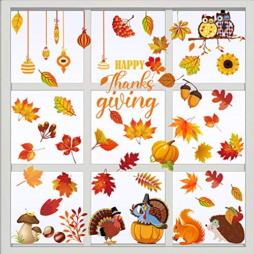 6 Sheets Fall Leaves Window Clings - Thanksgiving Maple Decorations Autumn Decals Party Decor Ornaments