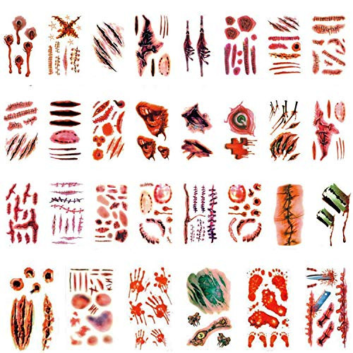 30 Sheet Halloween Tattoo Stickers Tattoos Bleeding Wound Tattoo Stickers Simulation Tattoo Tattoo Scar Knife Simulation Sticker for Zombie Cosplay Pa