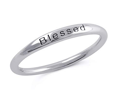 Sterling Silver Thin Stackable Blessed Ring - Size 5