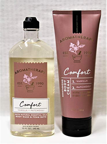 Bath and Body Works - Aromatherapy - Comfort - Vanilla and Patchouli  Bundle - Body Wash and Foam Bath 10oz- and Body Cream 8 oz