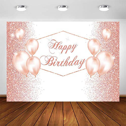 COMOPHOTO Rose Gold Happy Birthday Party Backdrop 7x5ft Rose Gold Glitter Dots Balloon Girl Birthday Photography Background for Pictures Sweet 16 Part COMOPHOTO Rose Gold Happy Birthday Party Backdrop 7x5ft Rose Gold Glitter Dots Balloon Girl Birthday Photography Background for Pictures Sweet 16 Part