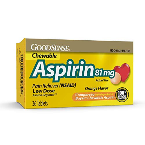 GoodSense  Aspirin 81 mg  Pain Reliever -NSAID- Chewable Tablets  Low Dose Aspirin  Orange Flavor