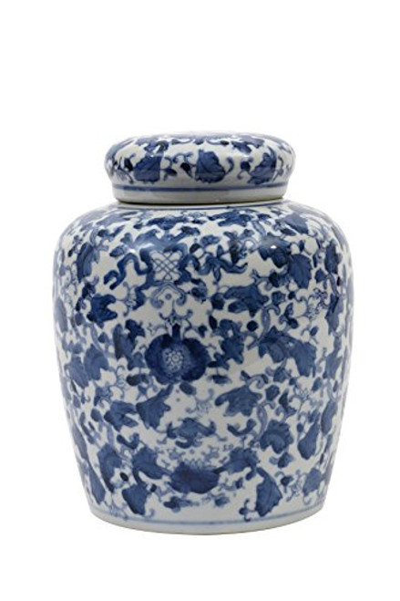 Creative Co-op DA5353 Decorative Blue and White Ceramic Ginger Jar with Lid