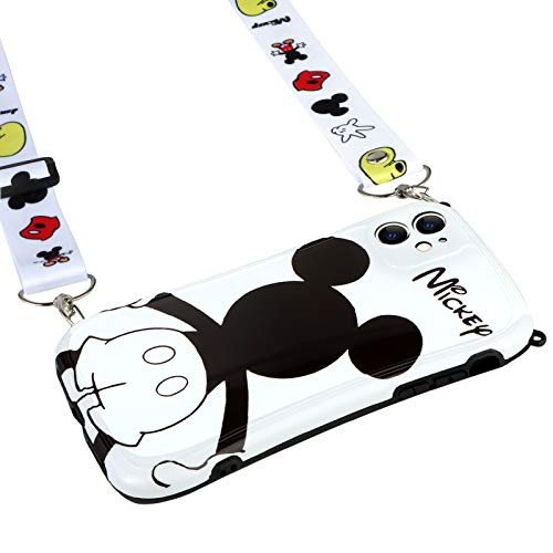 DISNEY COLLECTION iPhone 11 Case  IMD Cartoon Mickey Mouse Pattern Small Waist Design Case with Creative Long Strap Rope  Full Protection Soft TPU Bum