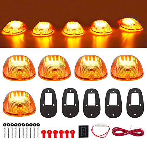 Cab Roof Marker Lights for 2003-2016 Dodge Ram 1500 2500 3500 -Amber Lens and Amber LED-