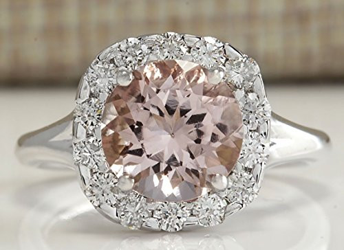 khime Fashion Women 925 Silver Round Cut Morganite Ring Wedding Bridal Jewelry Sz 6-10 -6-