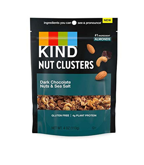 KIND Snack Nut Clusters  Dark Chocolate Nuts and Sea Salt  Gluten Free  Plant Based Protein  4 Ounce Bags  8 Count